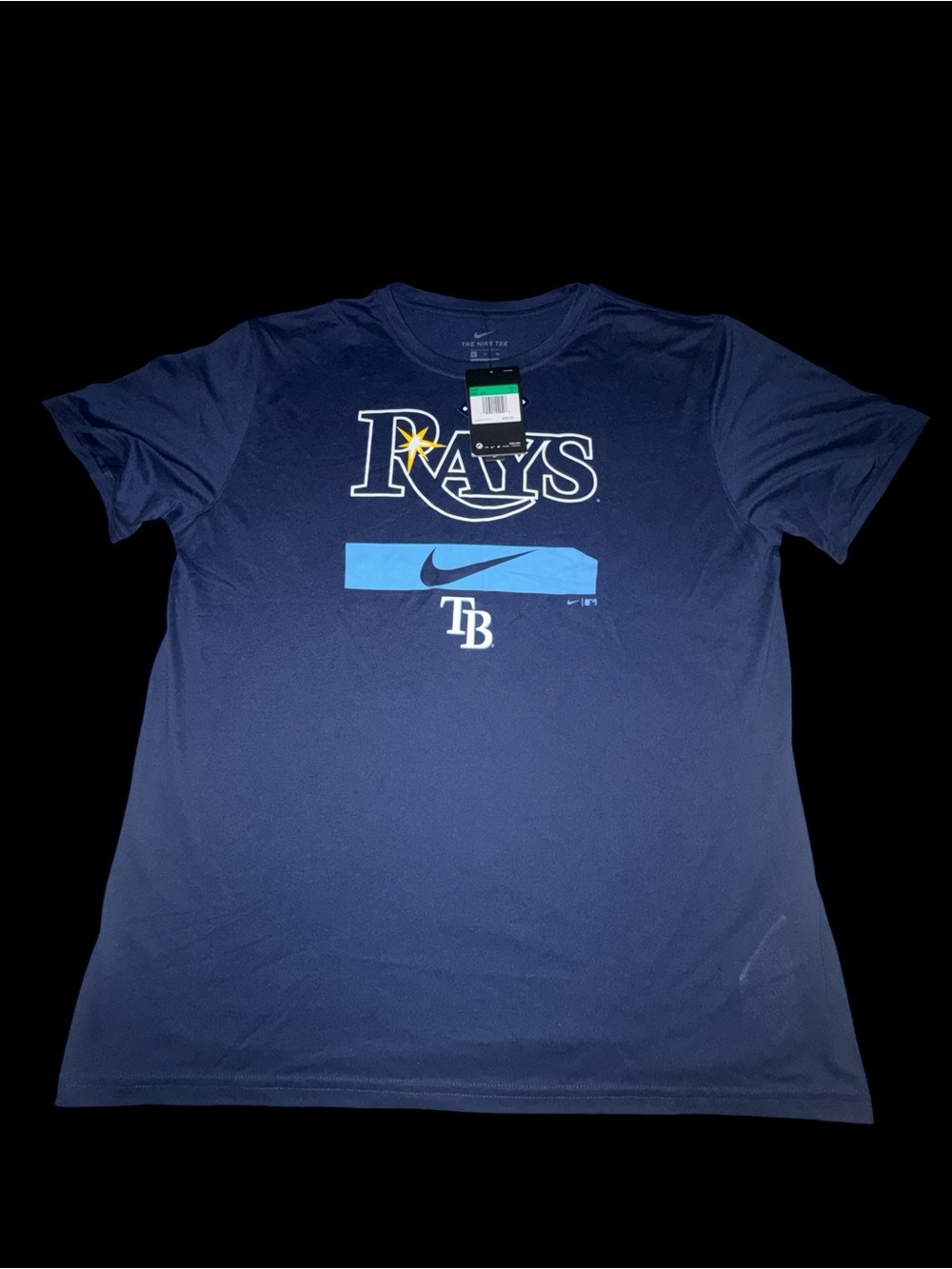 New men’s Nike Tampa Bay Rays Navy Logo Performance T-Shirt XL 23” pit-pit